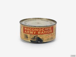 Tin of Maconachie ration, First World War. 